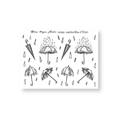 Foiled Rainy Umbrellas Planner Stickers