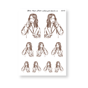 Coffee Girl Sketch 1.0 Journaling Planner Stickers