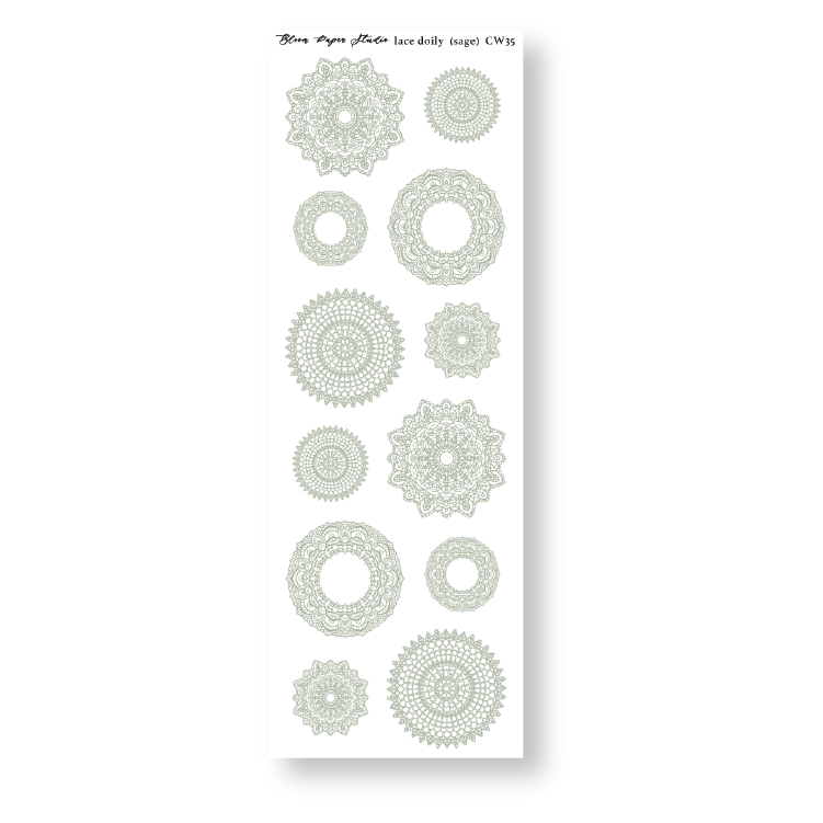 Lace Doily Journaling Planner Stickers (Sage)