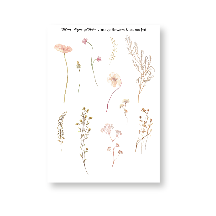 JQ76 Vintage Flowers & Stems Journaling Planner Stickers