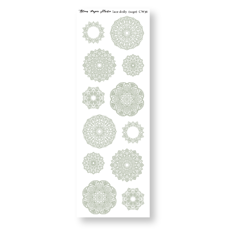 Lace Doily Journaling Planner Stickers (Sage)